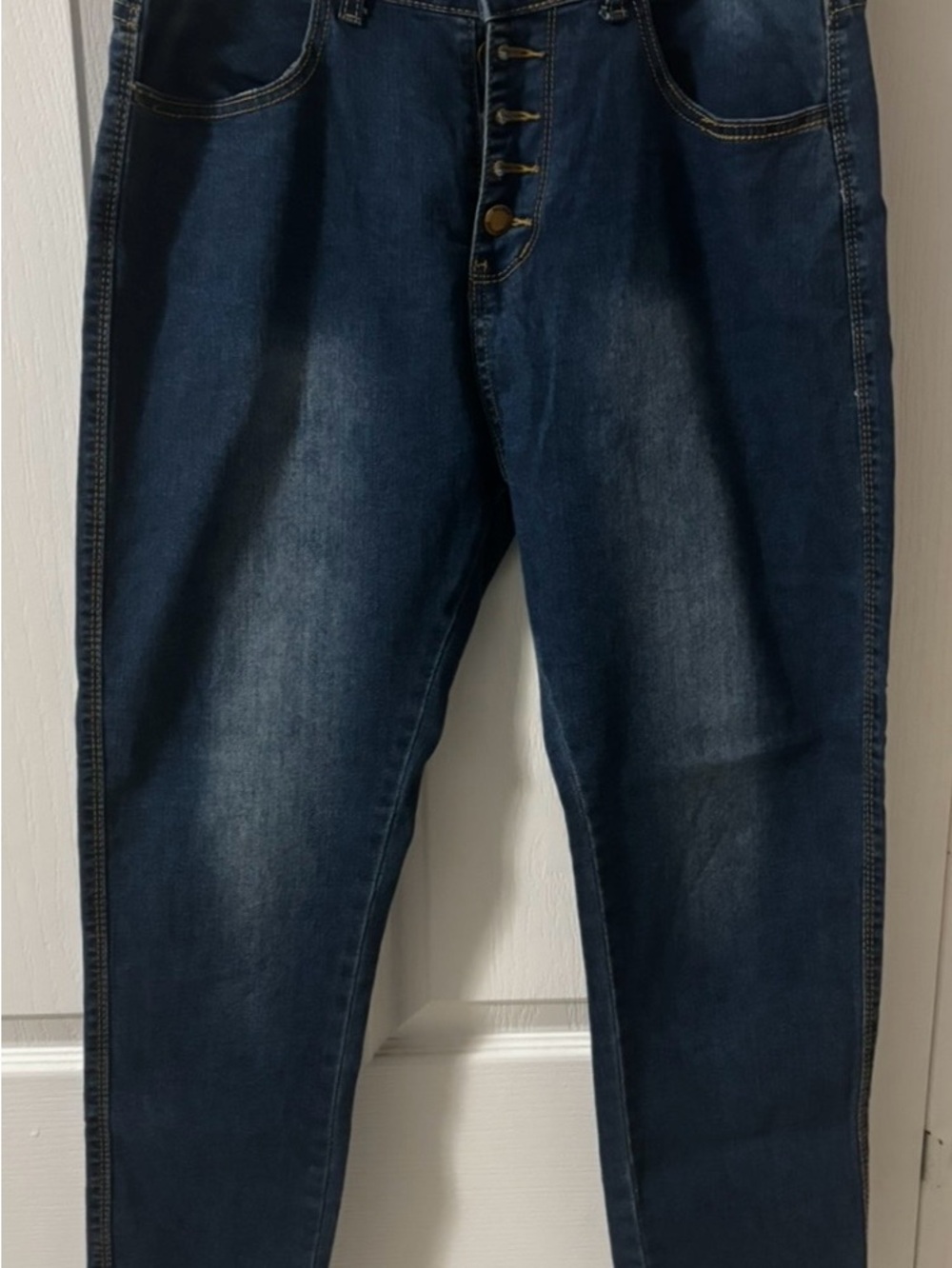 Men's Dark Blue Button-Fly Jeans